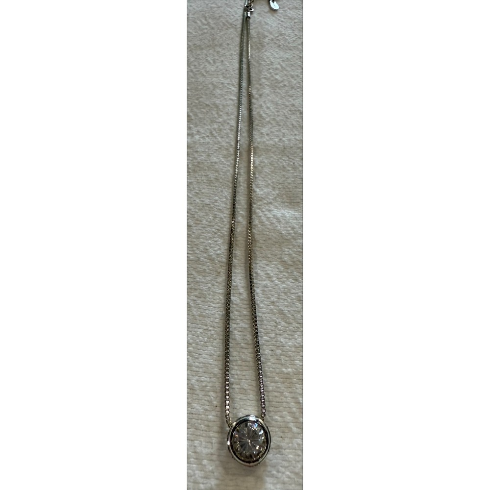 Monet Silver Tone‎ Round Crystal Pendant Necklace Classic Adjustable